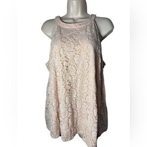 Torrid Blouse Tank Top 0X Womens Pink Floral Lace Halter Neck Sleeveless Stretch